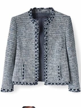 R Raymond Tweed Style Blazer Medium Fringe Trim Italian tailored business